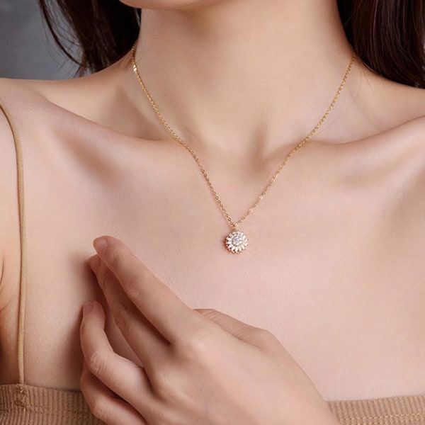 Solsikke indlagt zircon halskæde kan vendes vedhæng Damer kraveben kæde