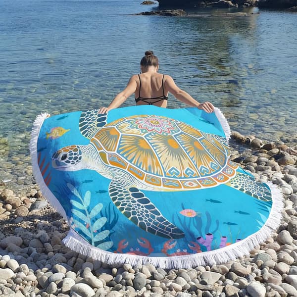 Mikrofiber strandhandduk 100x100 cm med fransar D