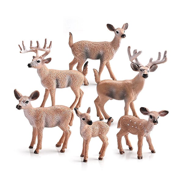 Realisttiska Vilda Djur Skogsdjur Figurer Älg Tjur, Ren, Sika Hjort Familj Figurer Leksakssats Tårta Toppar [HK] Deer 6pcs