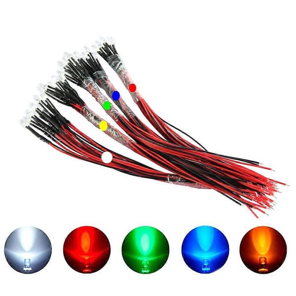 Lys 50 stk. 12V lysdiode til belysning med ledning 5 mm perler[HK]