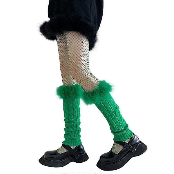 Afslappede benvarmere til kvinder Harajuku Furry Plys Patchwork Fodbetræk Lægsokker[HK] Green