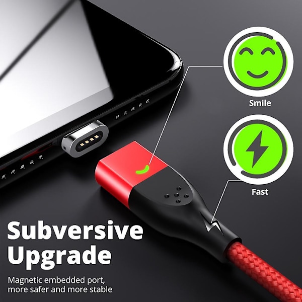 FONKEN Magnetisk Kabel Type C Kabel Micro USB Hurtigladekabel Magnet Hurtiglading Datakabel[HK] 2M Cable no Plug black
