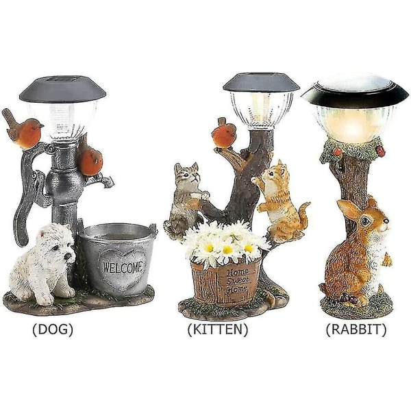 Led Solar Light Rabbit Cat Animal Sculpture Resin Statue Lamp Garden Ornament[hk]