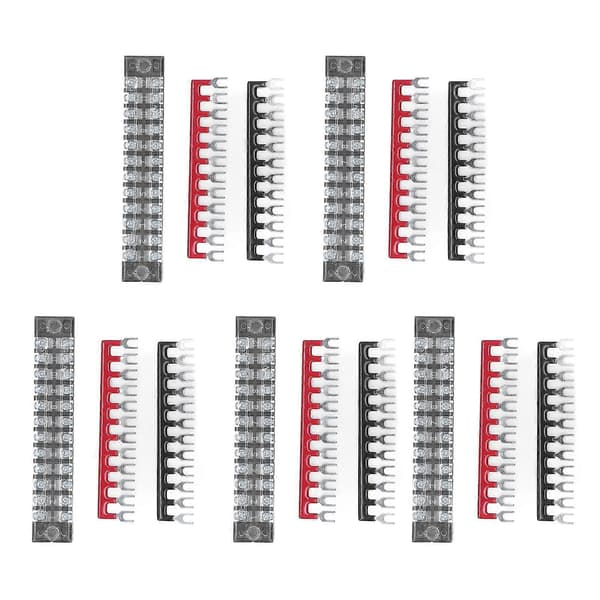 12-positions strømterminalblokstik sæt med jumperstrimmel - 5-pak (15A 600V)[HK]
