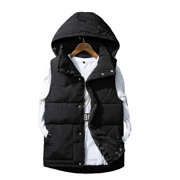 Allthemen Herre Puffer Vest Avtakbar Lue Høst Vinter Ermeløs Casual Vattert Jakke[HK] Black M