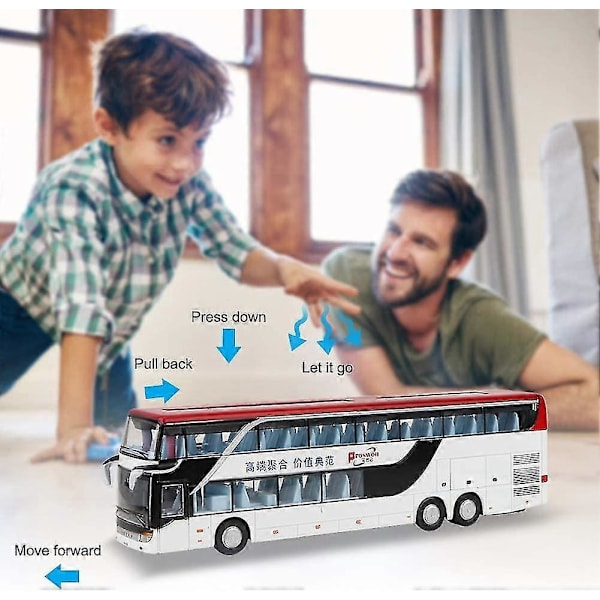 Mini dobbeltdækkerbus modellegetøj til børn med lys og musik (hvid)[HK]