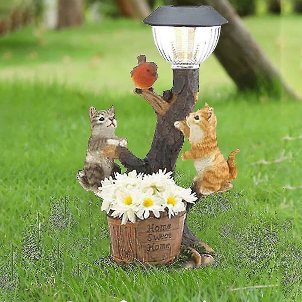 Led Solar Light Rabbit Cat Animal Sculpture Resin Statue Lamp Garden Ornament[hk]