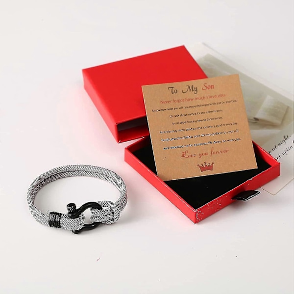 Armband till min son från mamma med inspirerande kärlekscitat - födelsedagspresent, examenspresent, tacksägelse, julklapp till son från mamma pappa - grå
