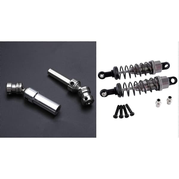 2 Set RC Bildel: 1 st Bakre Central Drivaxel CVD Transmissionsaxel & 1 Set Oljefylld Fram + Bak [HK] Silver  Titanium