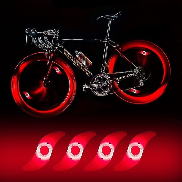 HK 4 x LED-pyöränvannevalo, vedenpitävä LED-pyöränvannevalo, jossa on 3 vilkkuva tilaa LED-pyöränvannelamppu Red