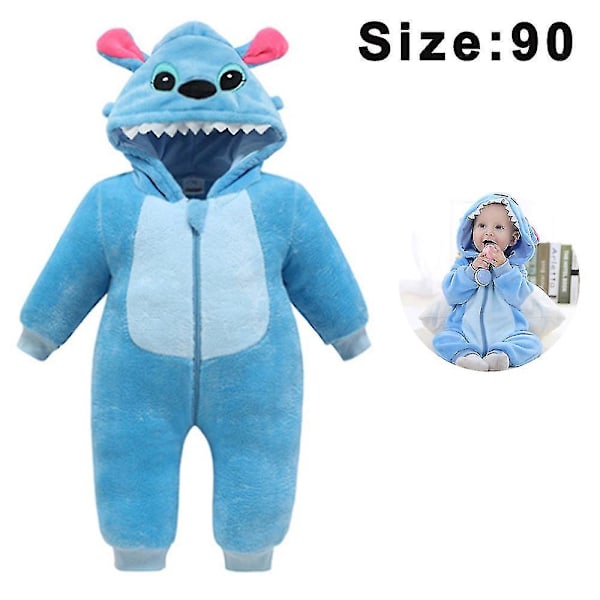 Bran Unisex Baby Romper Sød Varm Sting Dyr Langærmet Lynlås Fortykket Fleece Efterår Vinter Børnetøj[HK] blue 90cm