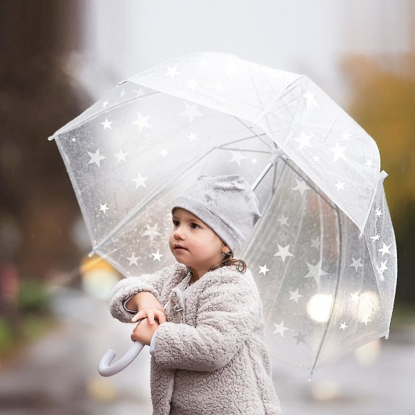 HKK Kids klar og gjennomsiktig paraply med grepsvennlig håndtak, Dome Bubble Paraply, vindtett for barn, gutter og jenter, små stjerner