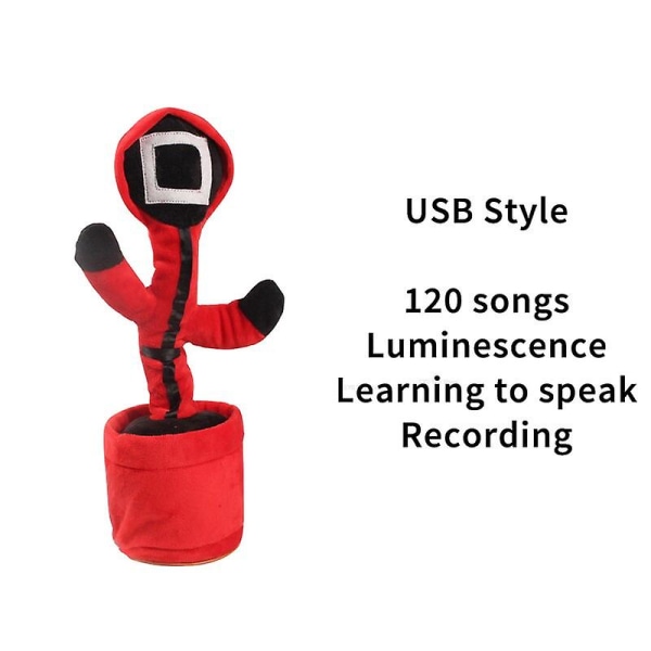 USB-stil Syngende Dansende Blæksprutte Spil 120 Sange Efterligner Stemme Gentag Optagning Plante Plys Legetøj Flere Sprog [HK] Square