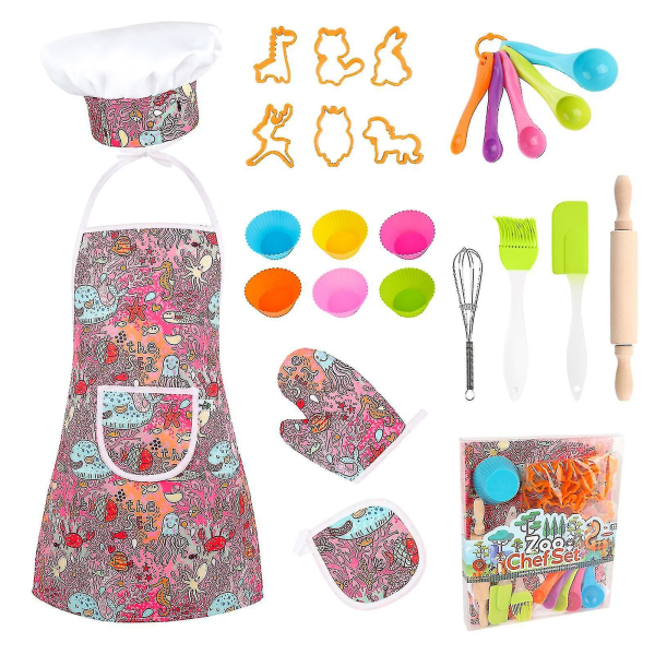 Justerbart kokkebagesæt til børn, plastik køkkenlegetøj-forklæde kokkehatsæt Køkken kogetøj Bagetøjssæt til børn drenge piger[HK]