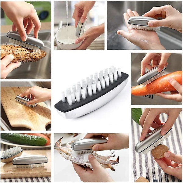 2x Handnagelborste i rostfritt stål, Nagelborstar med hårda borst, Nagelrengöringsborste [HK]