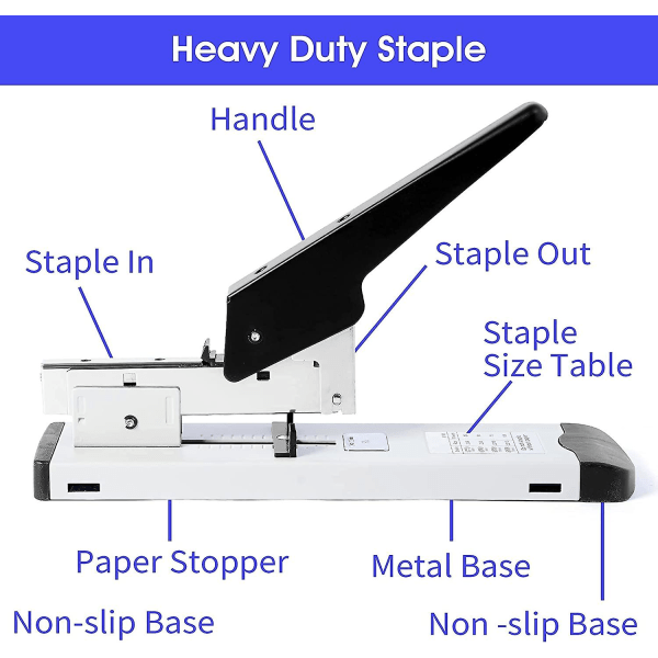Stiftemaskin Heavy Duty, kontorstiftemaskin med 100 ark, stifter Manuell stor stiftemaskin