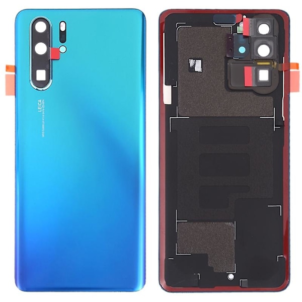 Batterilucka för Huawei P30 Pro med självhäftande klistermärke + Kameralinsskydd - Kristall [HK] Aurora Blue Multicolor