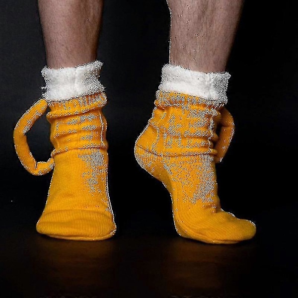 3D Ölsejdlar Strumpor Söta Unisex Roliga Nya Gula Stickade Strumpor Varma Tjocka Golvstrumpor för Män[HK] 3pairs