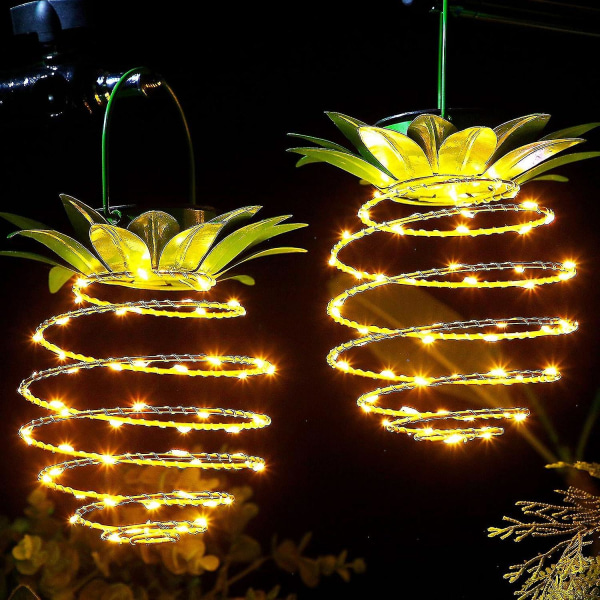 2-pakks Solcelled Metall Ananaslys 60 LED Ananas Utendørs Henge Lys Vanntett Sola[HkkK]