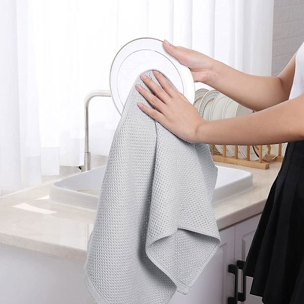 HK 4/6-pak bomullsvåffelvävda kökshanddukar, ultramjuka absorberande snabbtorkande diskhanddukar Light gray 34*73cm