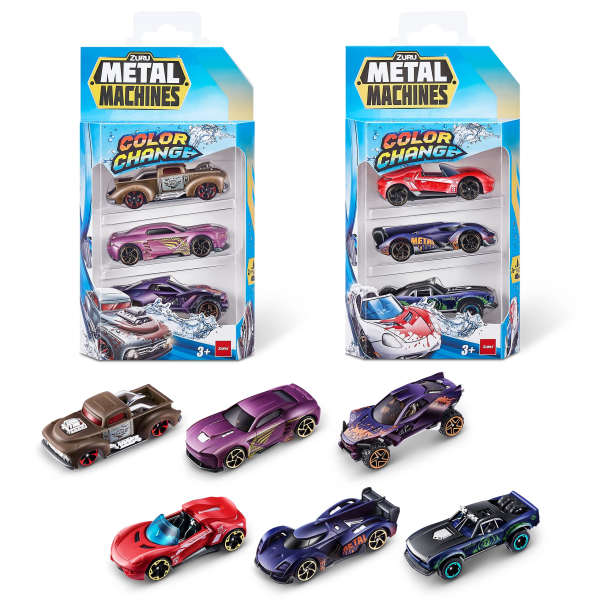 Metal 67116 Maskiner Fargebyttebil (6-pakning), stiler kan variere racerbil, støpt bil, lekebil, fargeendring[HK] 6 random
