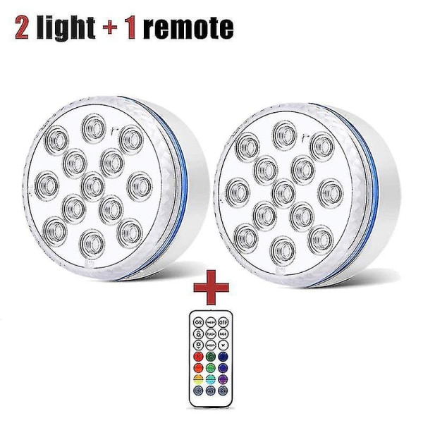 Allasvalo vedenalainen uima-altaan valaistus langaton upotettava LED-valo Ip68 ulkovalaisin akvaarioon kalasäiliöön lampi [HK] 2 light  1 remote 7CM