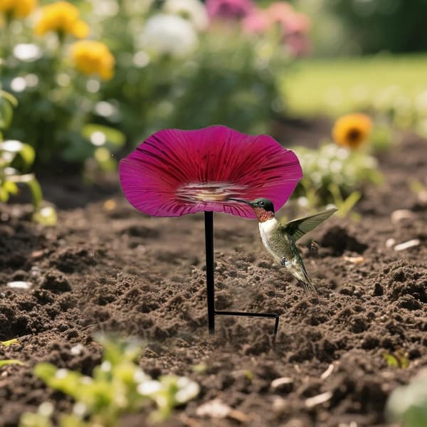 Fuglevandskål | Blomsterformet dekorativ foderstation, udendørs fuglebadstang vandfoderautomat - til blåmejse, mejse, finke, udendørs pat [HK] Hot Pink