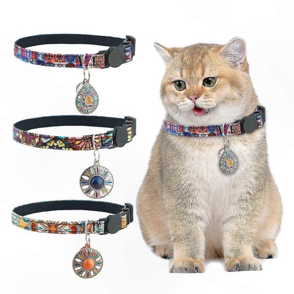 Justerbart tryckt husdjurshalsband med snabbkoppling [HK] Blue Pendant Only