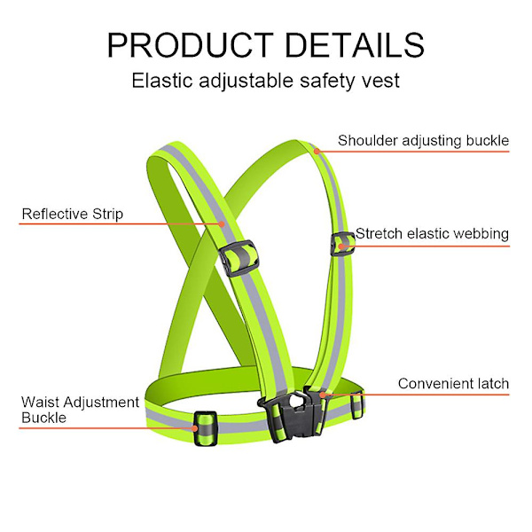 Løbe Refleksvest 2 Dele Elastisk Justerbar Refleksvest Med 4 Høj-synlige Refleksbånd Grøn[HK] green