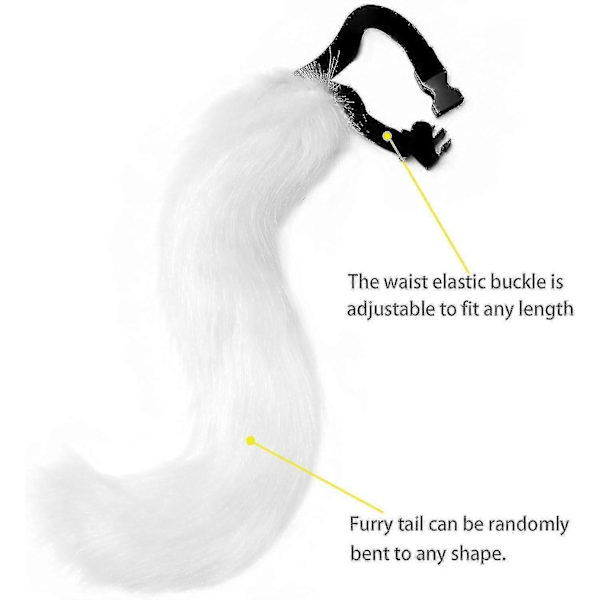 Konstgjord Pälsräv Svans Katt Varulv Cosplay Kostym Set Plysch Mask Fluffiga Tassar Handskar Halloween Jul[HK] White