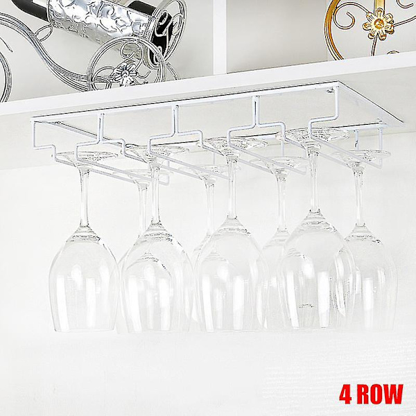 Vinglassholder under skapet, vinglassholder, vinglassoppheng, trådstativ for glass [HK] 4 Row