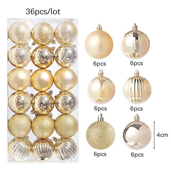 4cm 36 stk. Kuglepynt Guld Rød Grøn Blå Juletræ Ferie Dekoration Tilbehør Vedhæng Julepynt [HK] gold  36 pcs 4cm