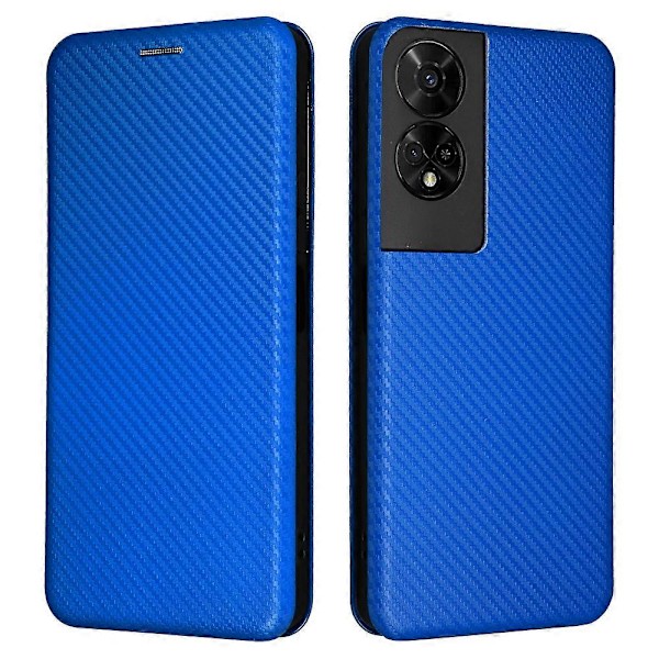 För TCL 50 5G Läderfodral Kolfibertextur Ställ Magnetisk Stängning Telefonskal [HK] Blue