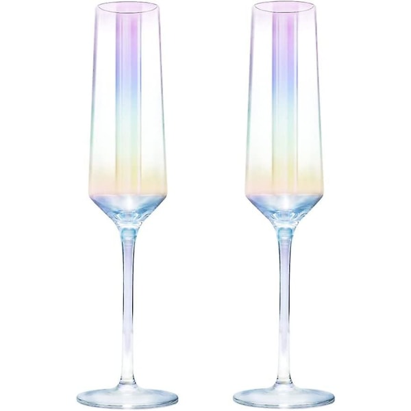 HKK Crystal Champagne Flöjt Glas Set 2 delar Rainbow Champagne Glas Flöjt Bröllop Jul Valentine