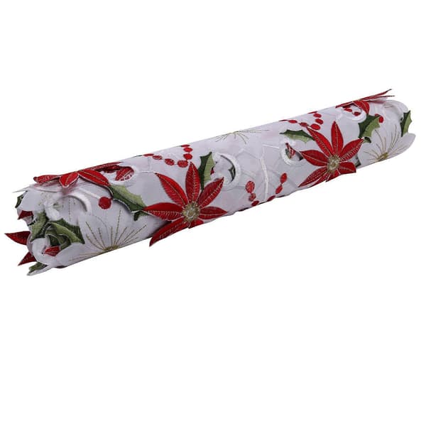 3X Julebroderet bordløber, luksuriøs kristtorn julestjerne bordløber til julepynt, 15 x 70 tommer [HK] Red & white