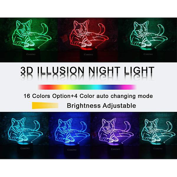 Kissa (a) 3d Illusion Night Light Lelut, 16 värin älykytkin[HK]