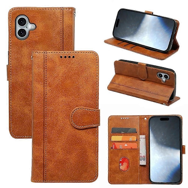 För iPhone 16 Fodral Kalvtextur Läder Ställ Bokstil Telefonskal [HK] Style C Multicolor