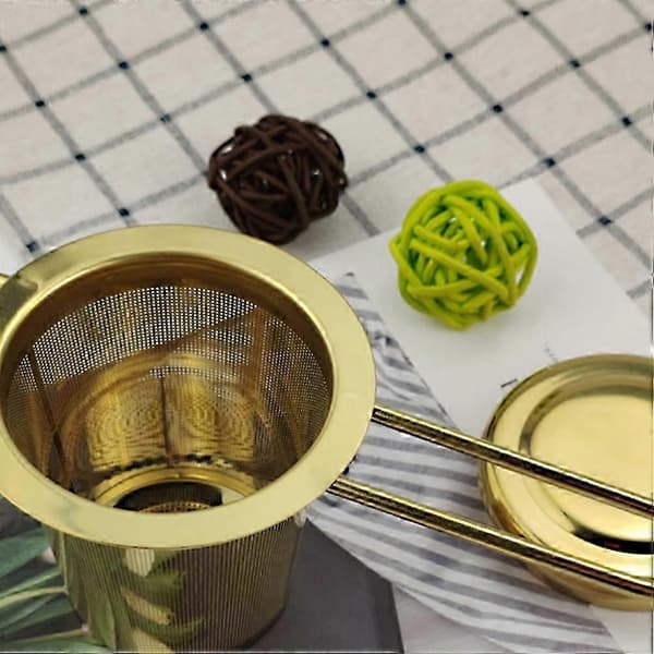 Te-infuser i rustfrit stål til hjemmebrug med håndtag (gylden) [HK]