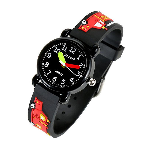 Lasten kello silikonirannekkeella 3D paloautokuvio unisex[HK] Black