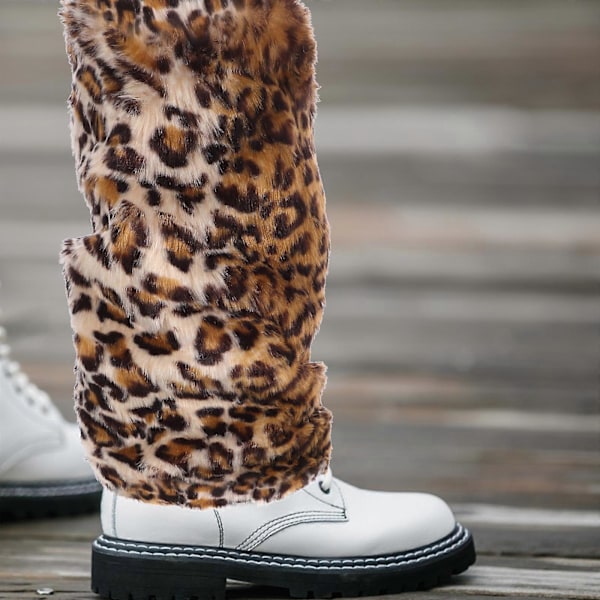 40 cm Faux Fur Benvarmer Plys Mode Lange Benvarmere Støvlekanter Dækning til Kvinder Piger (Leopardfarve)[HK] 37.00X20.00X6.00CM Leopard