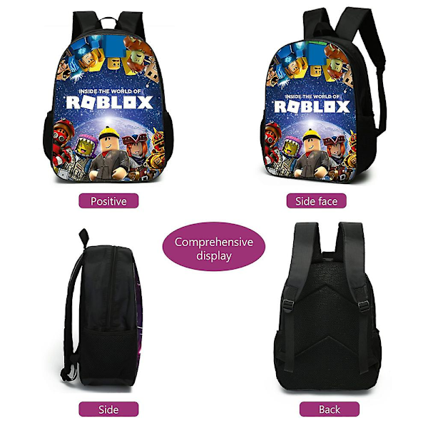 3-pack Roblox-ryggsäck för barn, skolryggsäck, axelremsväska, lunchväska, pennfodral, present till barn [HK] A
