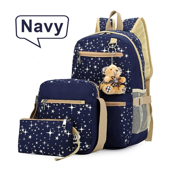 3st Skolryggsäckar för flickor med crossbody-väska, skolväskor Bokväskor för flickor, blå[HK] Blue