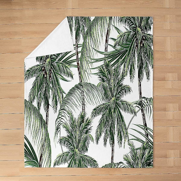 Palm Tree Fleece Tæppe, Helårs Palm Leaf Sengetæppe Botanisk Natur Fuzzy Tæppe Til Seng Sofa, Soveværelse Plys Tæppe Leaf Bra[HK] 60x50in 150x125cm