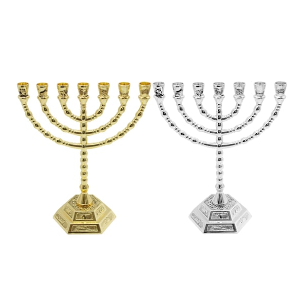 Ljusstake Menorah med 7 Armar 20 cm Hög Metall Ljusstakar[HK] Argent Medium