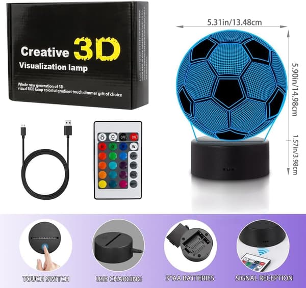 Ronaldo-inspireret LED-lampe til fodboldfans - USB, 3D Anime-design, stemningsfuld belysning til børneværelset[HK]