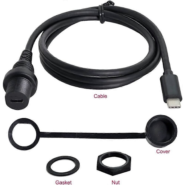 Vattentät USB C-kabel, USB 3.1 Typ C Hane till Hona, Dataförlängningskabel[HK]