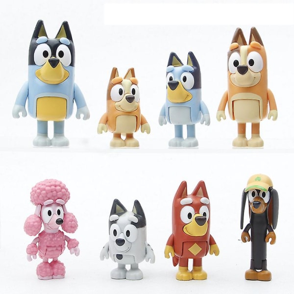 8 kpl Bluey Leikkiajan Lelut Anime Liikkuvat Nivellet Action Figuurit Mallilahjat Hahmot [HK] one size