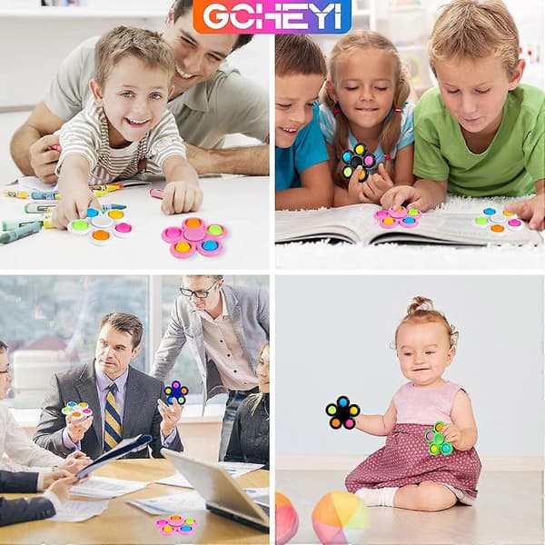 6-pak Pop Fidget Spinners Legetøj, Push Bubble Fidget Spinner, Festfavorit Sensorisk Enkelt Fidget Legetøj, Fidget Pack Håndspinner til ADHD Angs[HK]