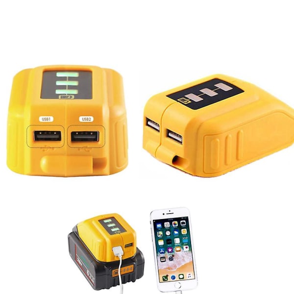 Adapter USB-oplader kompatibel Dewalt 14.4v 18v 20v Li-ion batterikonverter Dcb090 Usb-enhed kompatibel Dewalt opladning Dual Usb[HhhK]