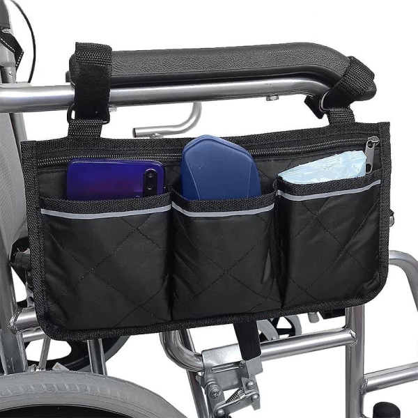 Kørestolsarmlænstaske - Taske Vandtæt bærbar scootertaske med 4 reflekterende rum til kørestolshåndtag, sort[HK]